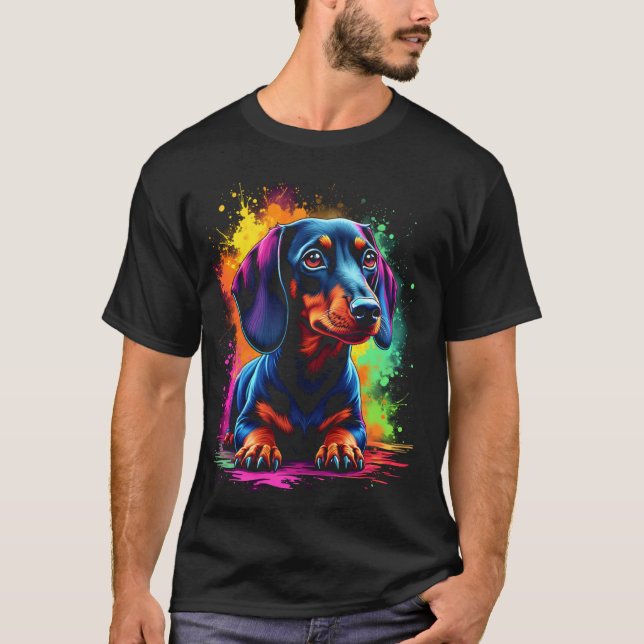 Färgglatt dachshund-mönster t shirt (Framsida)