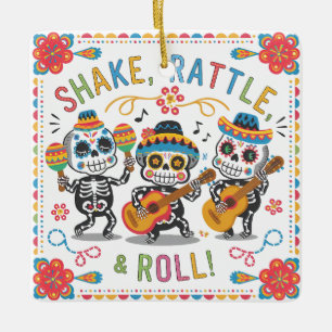 Färgglatt Día de los Muertos Fiesta Skelettband Julgransprydnad Keramik