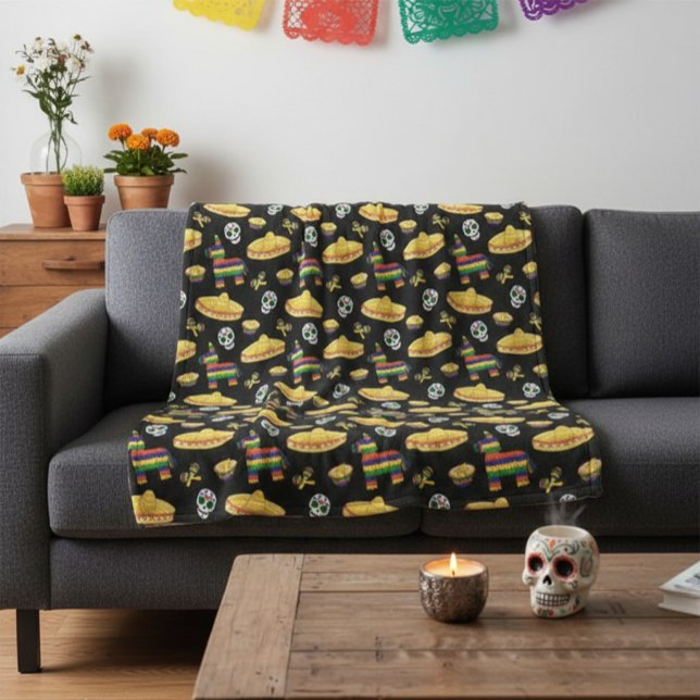 Färgglatt Día de Muertos Mexikansk Festkast  Fleecefilt (Skapare uppladdad)