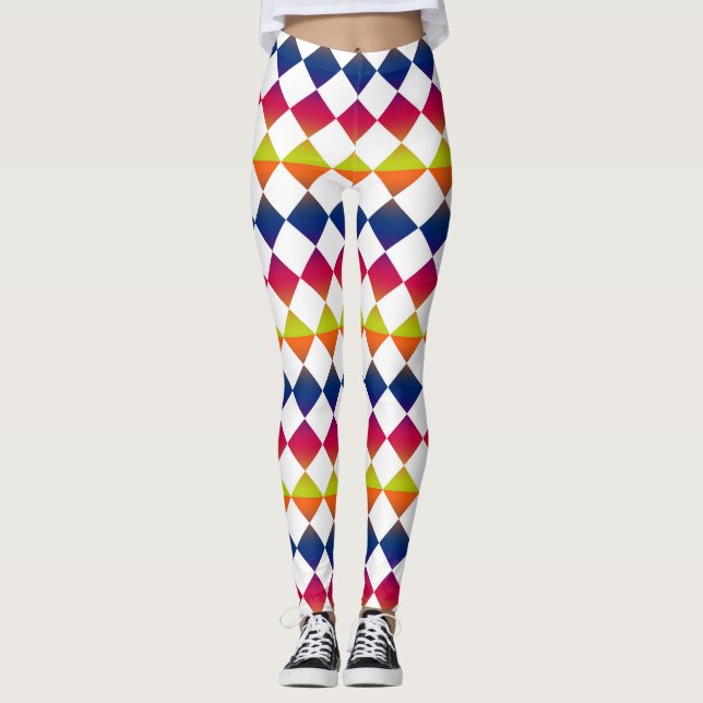 Färgglatt diamantmönster i rutigt mönster leggings (Framsida)