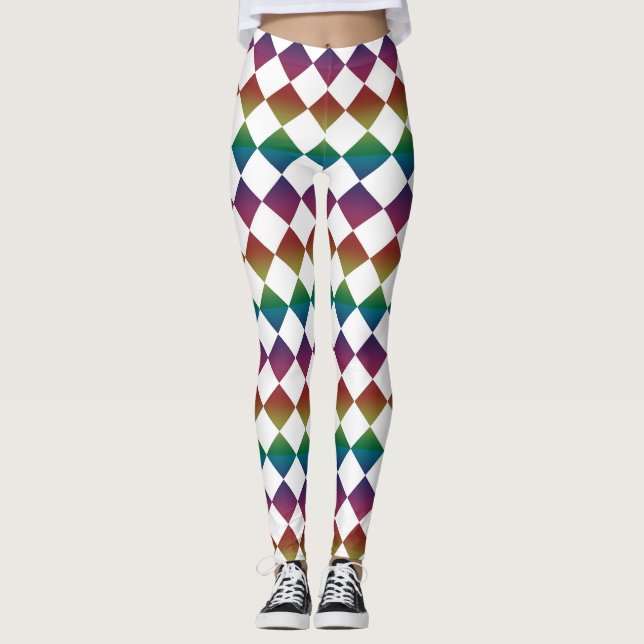 Färgglatt diamantmönster med schackrutemönster leggings (Framsida)