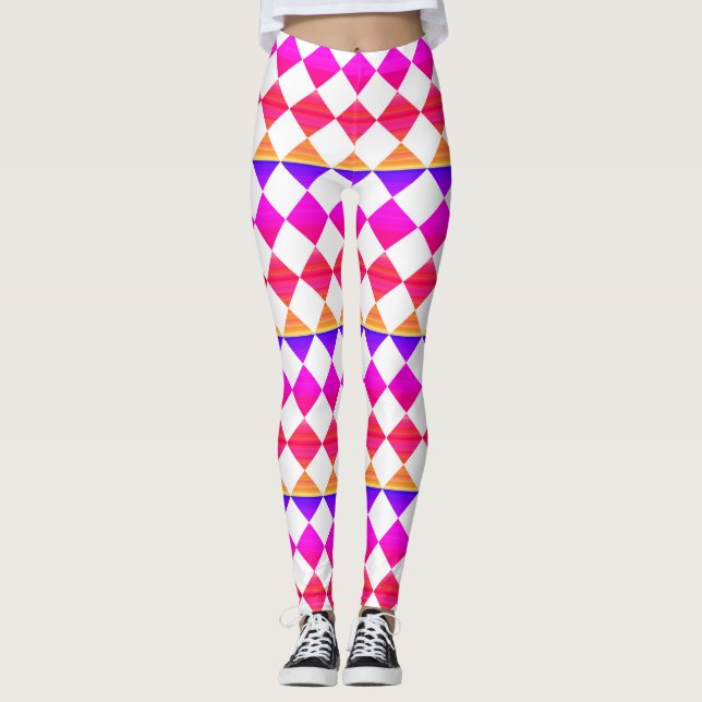 Färgglatt diamantmönster med schackrutemotiv leggings (Framsida)