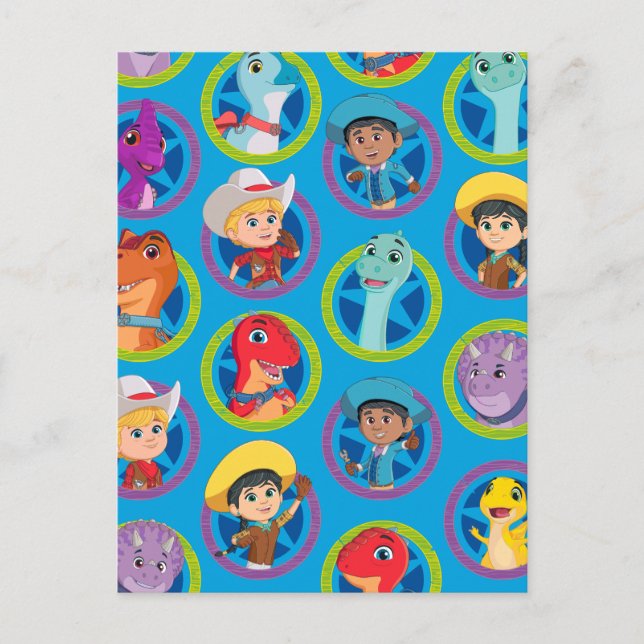 Färgglatt Dino Ranch-mönster Vykort (Framsida)