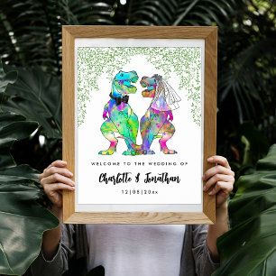 Färgglatt dinosaurie-tema välkomstskylt för bröllo poster
