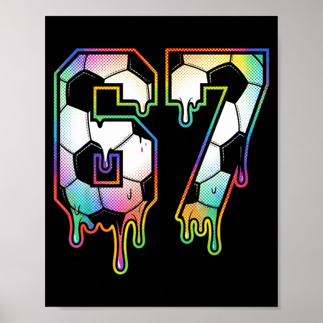 Färgglatt droppande 67 Universitet Nummer Fotboll  Poster (Framsidan)