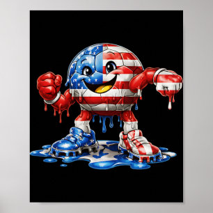 Färgglatt droppande fotboll Amerika män kvinnor Us Poster