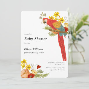 Färgglatt Elegant Blommigt Papegoja Fågel Babyfira Inbjudningar