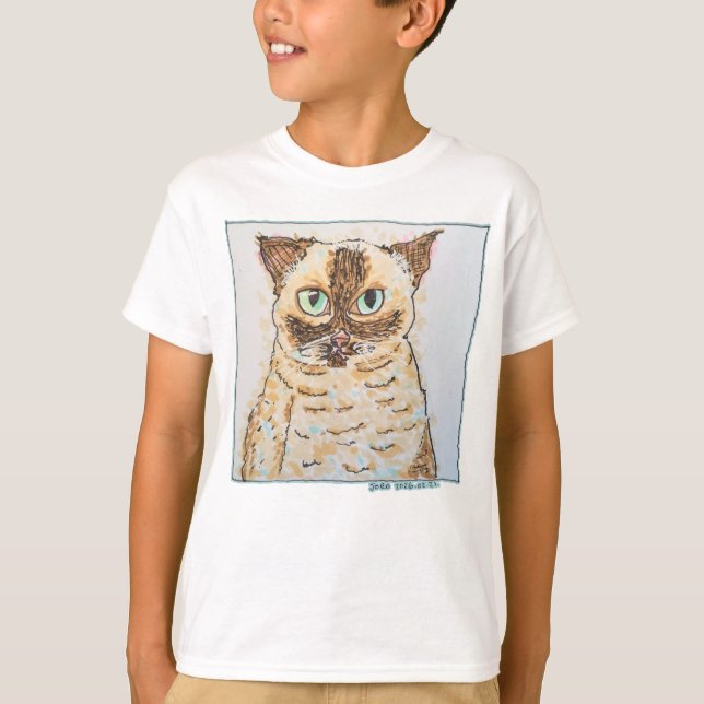 Färgglatt Excentrisk Kattporträtt T Shirt (Framsida)