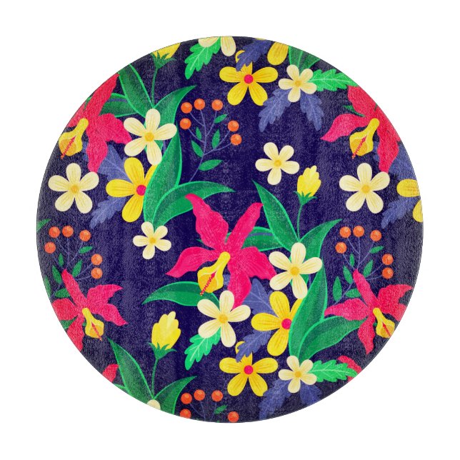 Färgglatt exotiskt blommigt blommor blad mönster (Framsidan)