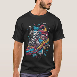 Färgglatt Exploderande Sneaker Streetwear Grafik T Shirt