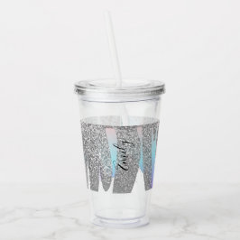Färgglatt falskt glitter droppande monogram namn   take away mugg