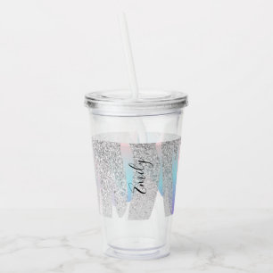 Färgglatt falskt glitter droppande monogram namn   take away mugg