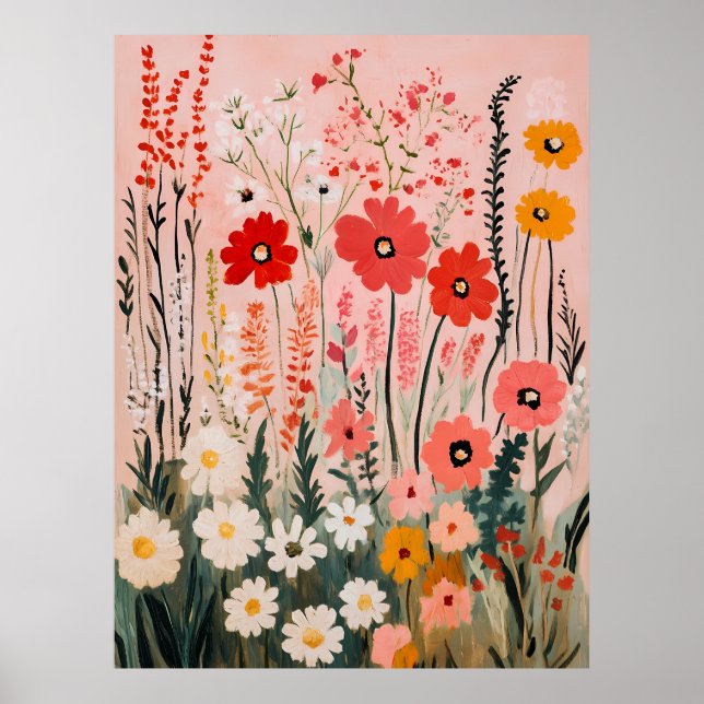 Färgglatt fält med vilda blommor målning poster (Framsidan)