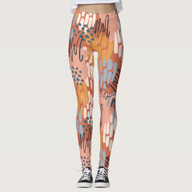 färgglatt feminint abstrakt mosaik leggings (Framsida)