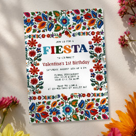 Färgglatt Fiesta Blommig Folk Art Första 1:a Födel Inbjudningar