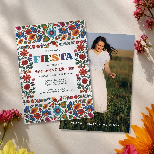 Färgglatt Fiesta Blommig Foto Examenfirande Inbjudningar (Skapare uppladdad)