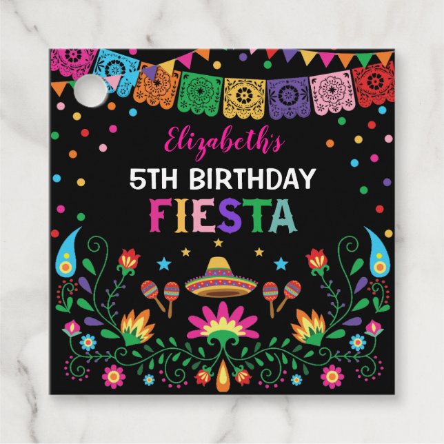 Färgglatt Fiesta Födelsedagsfirande Mexikansk Bröl Gåvor Etiketter (Framsida)