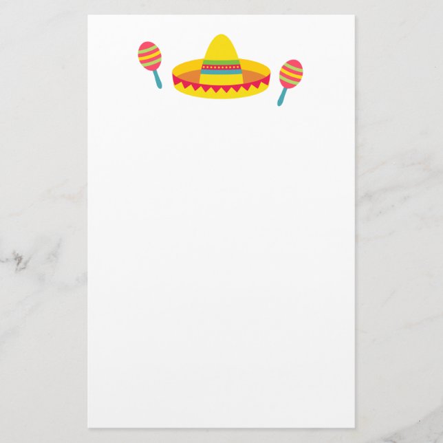 Färgglatt Fiesta Sombrero Hatt Maracas Brevpapper (Framsida)