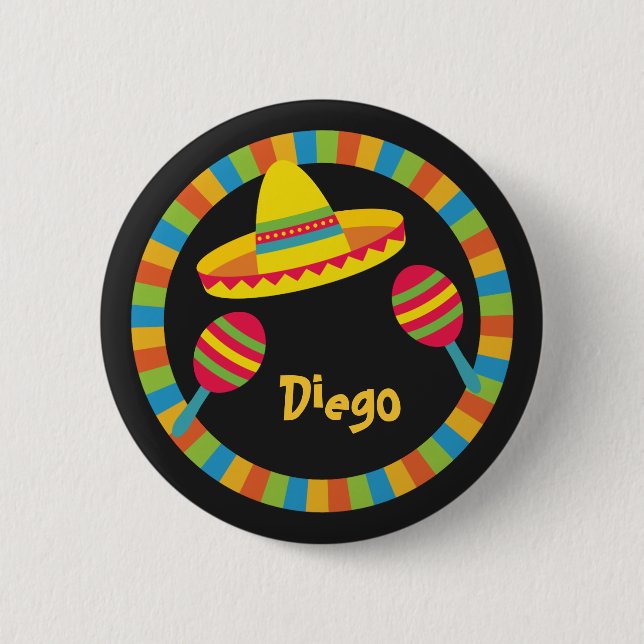 Färgglatt Fiesta Sombrero Hatt Maracas Knapp (Framsida)