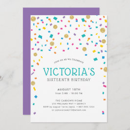 Färgglatt Födelsedagsfirande med Konfetti Inbjudningar