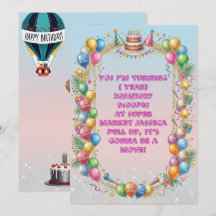 Färgglatt födelsedagsinbjudningskort med ballong
