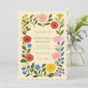 Färgglatt Folk Floral Bröllop Inbjudningar