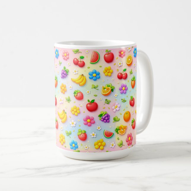 Färgglatt fruktmönster med blommor och frukter kaffemugg (Framsida höger)