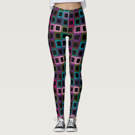 Färgglatt fyrkantigt blockrutigt mönster leggings