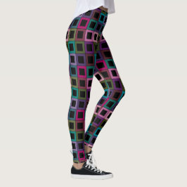 Färgglatt fyrkantigt blockrutigt mönster leggings