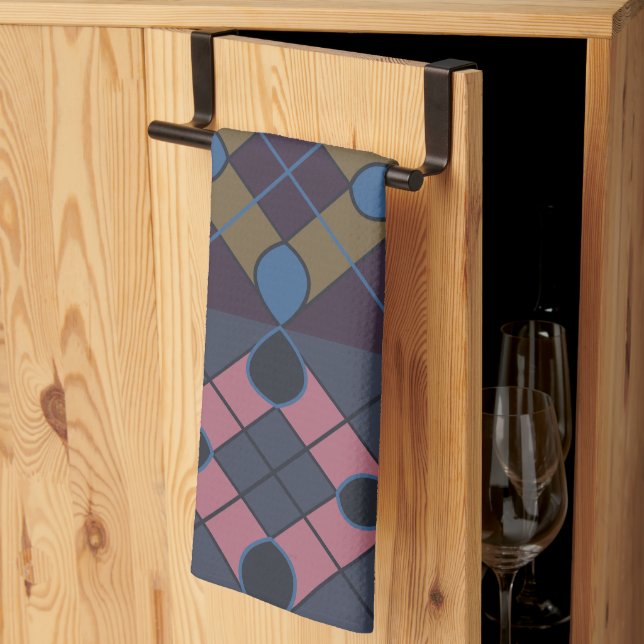 Färgglatt geometriskt diamantmönster kökshandduk (Thirds Fold)