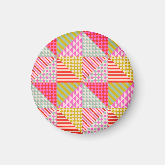 Färgglatt Geometriskt Lapptäcke Kylskåp Magnet (Framsidan)