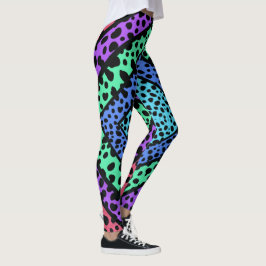 Färgglatt Geometriskt Regnbåge Gepard Djurtryck Leggings