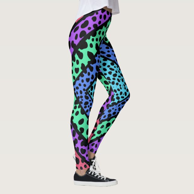 Färgglatt Geometriskt Regnbåge Gepard Djurtryck Leggings (Höger)