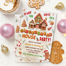 Färgglatt Gingerbread House Födelsedagsfest  Inbjudningar