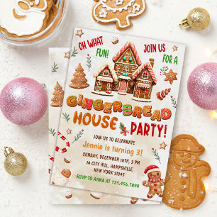 Färgglatt Gingerbread House Födelsedagsfest  Inbjudningar