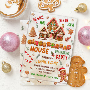 Färgglatt Gingerbread Hus Dekorering Parti Inbjudningar