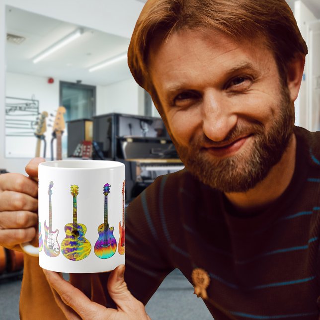 Färgglatt gitarr Mönster gitarrister Kaffemugg (Colorful guitar pattern guitarists cool funky coffee mug)
