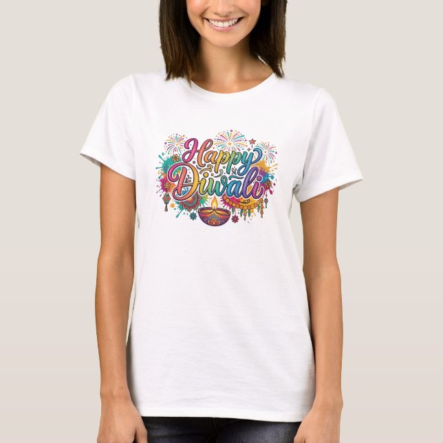 Färgglatt Glad Diwali-festivaltypografi T Shirt (Framsida)