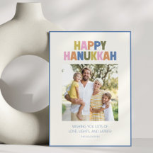 Färgglatt Glad Hanukkah Familjefoto Typografi