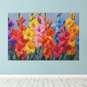 Färgglatt Gladiolus Bukett Oljemålning Abstrakt W Canvastryck