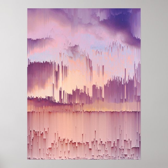 Färgglatt Glitch Solnedgång Horisont Poster (Framsidan)
