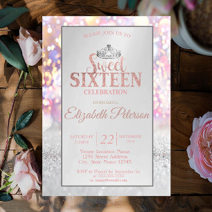 Färgglatt glitter Bokeh Ombre, Tiara Sweet 16-fest Inbjudningar