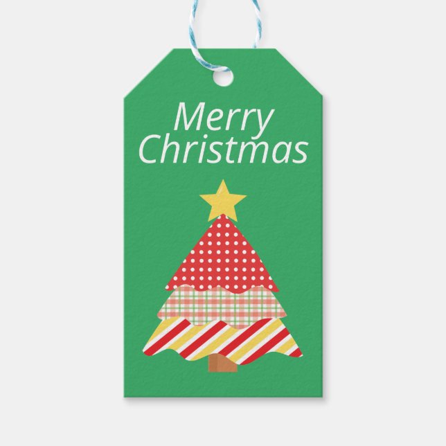 Färgglatt God Jul Mönster Träd Presentmärke Presentetikett (Framsidan)