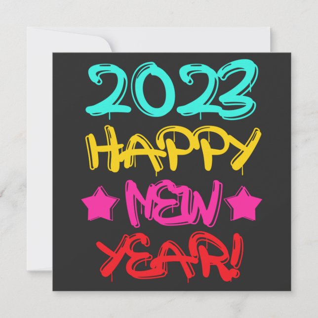 Färgglatt Graffiti Gott Nytt År 2023 i Retro Inbjudningar (Framsida)