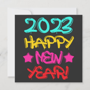 Färgglatt Graffiti Gott Nytt År 2023 i Retro Inbjudningar
