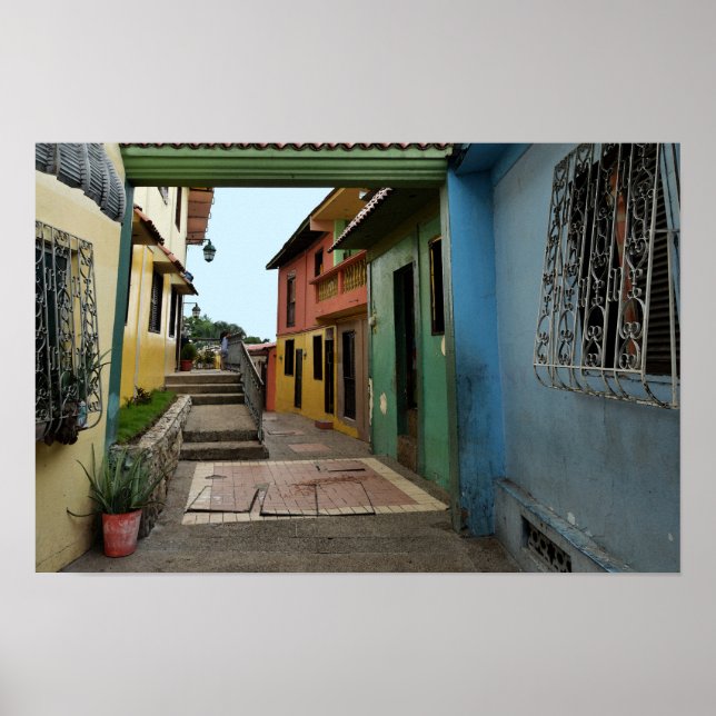 Färgglatt gränd i Guayaquil Poster (Framsidan)