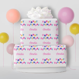 Färgglatt Grattis på födelsedagen Anpassat namn Presentpapper