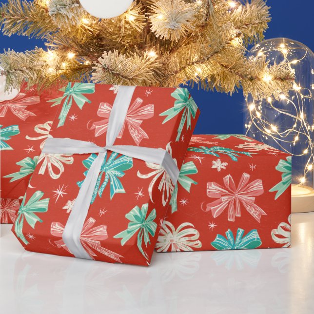 Färgglatt grönt, vita slingor och snöflingor tryck presentpapper (Helgdagar)