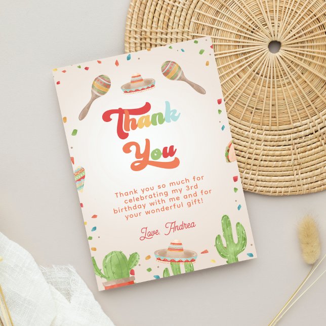 Färgglatt Groovy Fiesta Barnkalas Tackkort Inbjudningar (Skapare uppladdad)