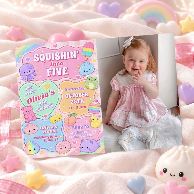 Färgglatt Groovy Squishy Flicka 5-års födelsedagsf Inbjudningar (Skapare uppladdad)